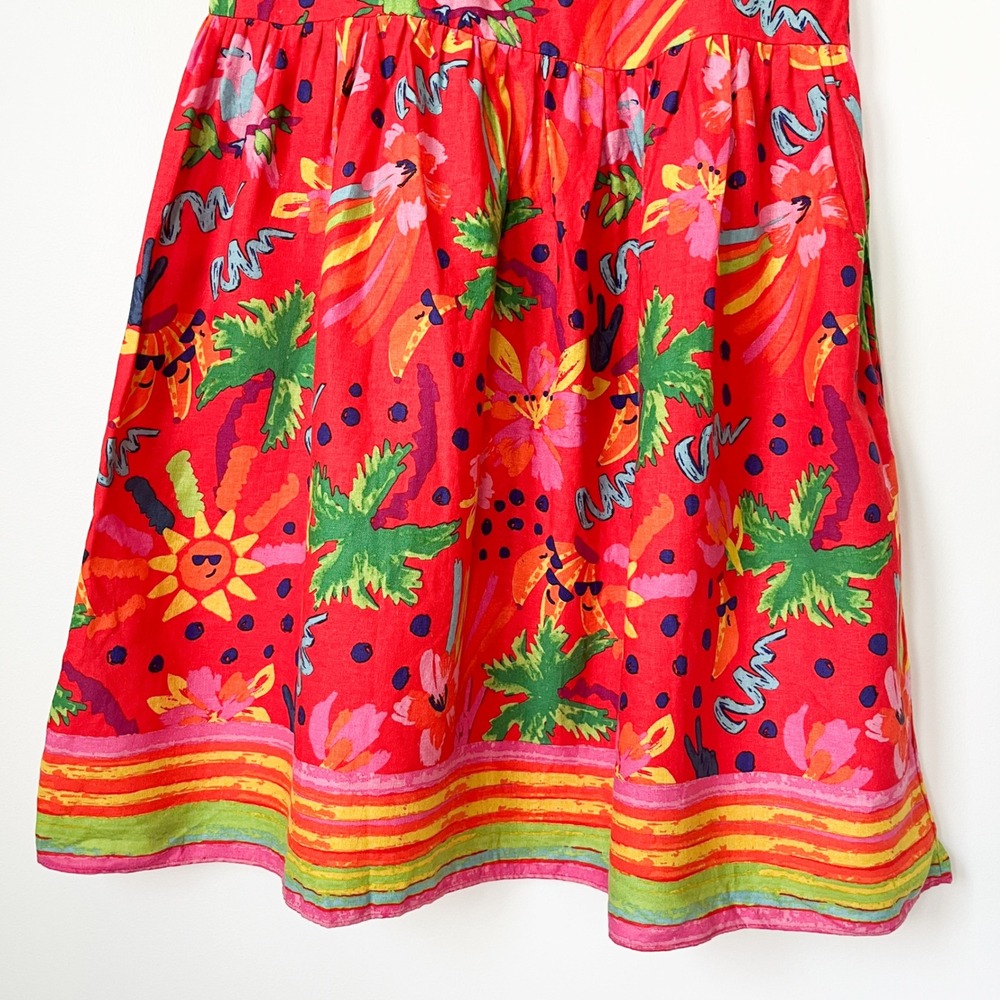 Maison d'Amelie Paris Linen Blend Tropical Tiered Midi Skirt Small Red Multi - Picture 5 of 13